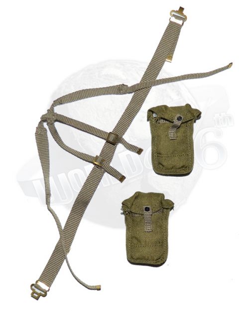 UJINDOU WWII British Army Dispatch Riders: WWII UK Army British P37 Web Belt With Suspenders & Ammo Pouches x 2